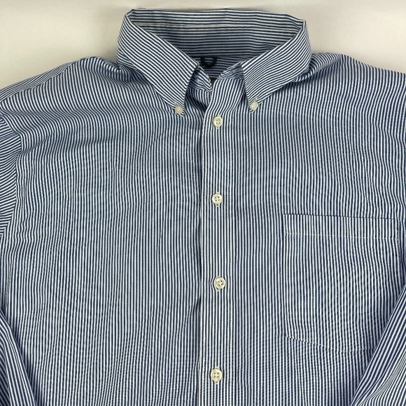 Kenneth Cole Reaction Button Down Shirt Mens Large 16-16.5 32/33 Blue Striped - Picture 3 of 8